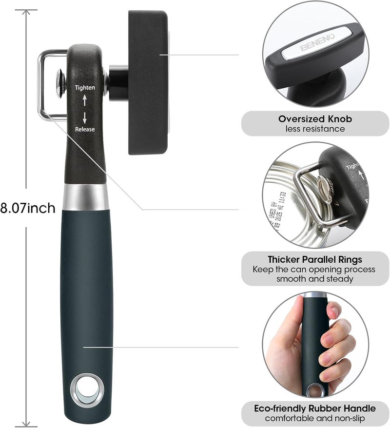 Beneno Can Opener, Manual Side Safe Cut Can Opener Smooth Edge with Durable Sharp Blade, Effort-Saving Knob & Comfortable Non-slip Handle, Green - Image 2